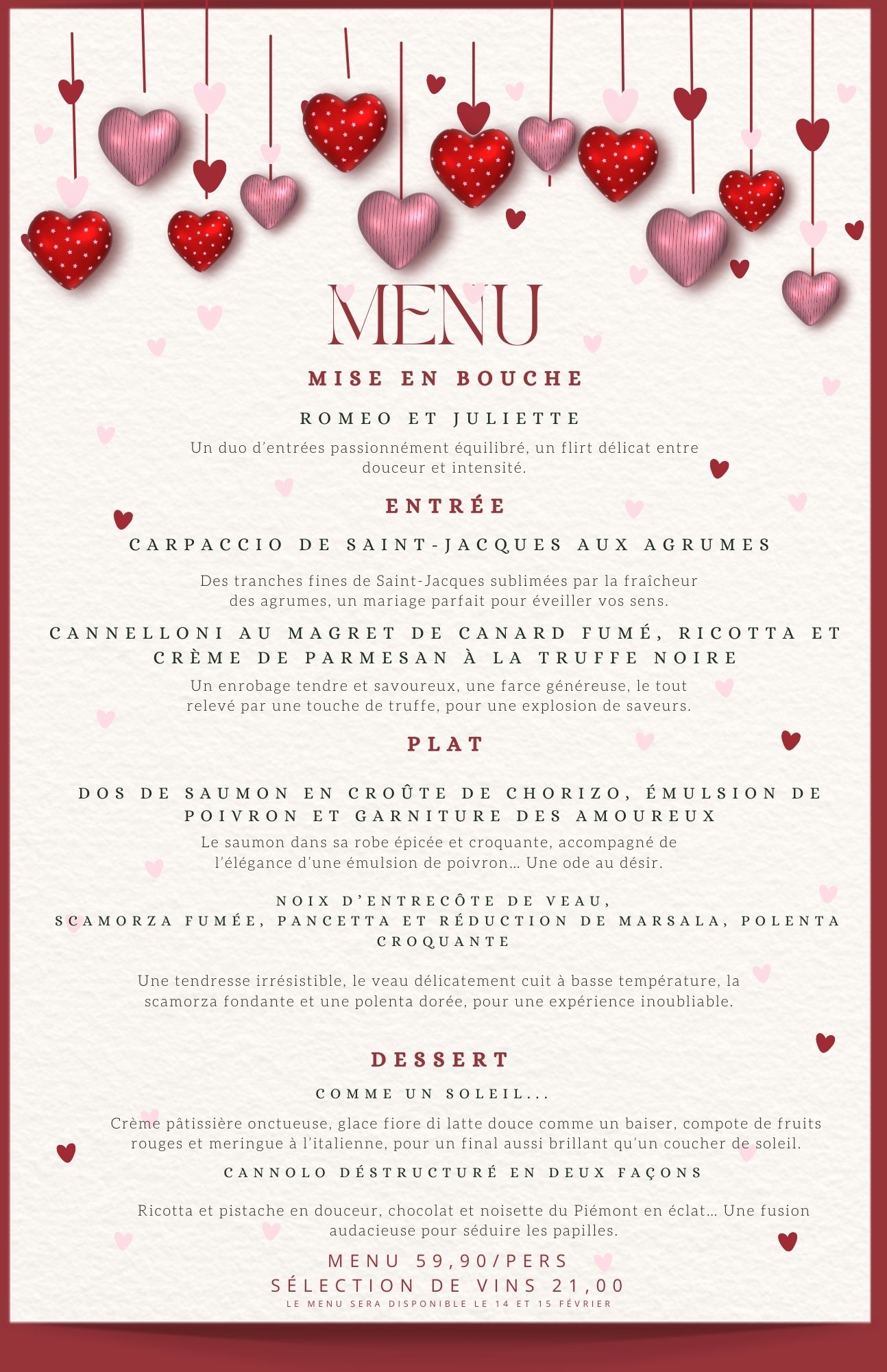 Menu Saint valentin 2025